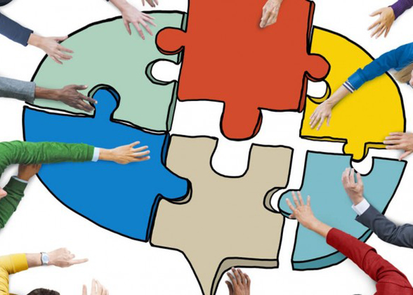 Graphic puzzle with hands